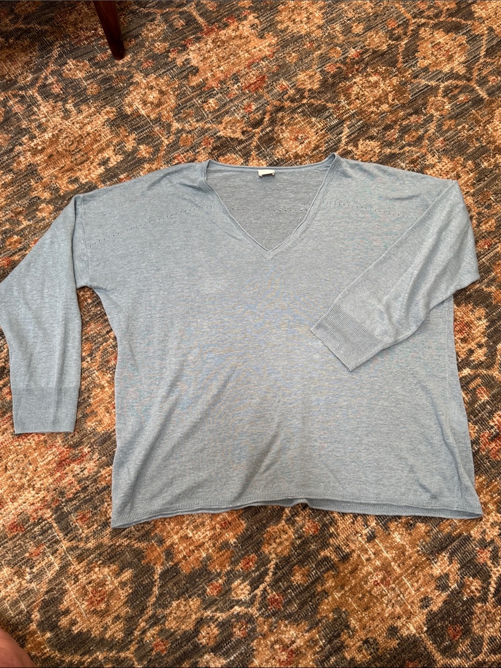 Poetry 100% Linen Sky Blue V-Neck Sweater US 14  Quiet Luxury Coastal Minimal